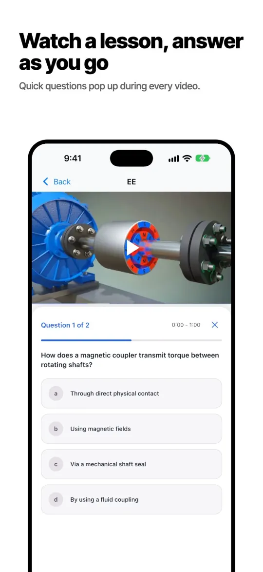 Electrician video lesson with quick questions that pop up while you watch