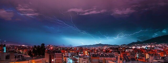 Lightning strike in city