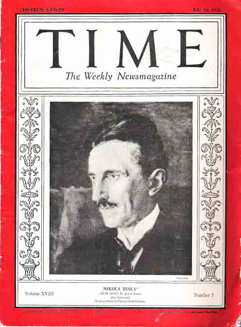 Tesla on the 1931 cover of Time Magazine, at around 75.