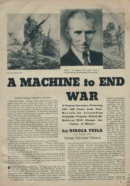 Nikola Tesla Interview in a magazine named 'Liberty'