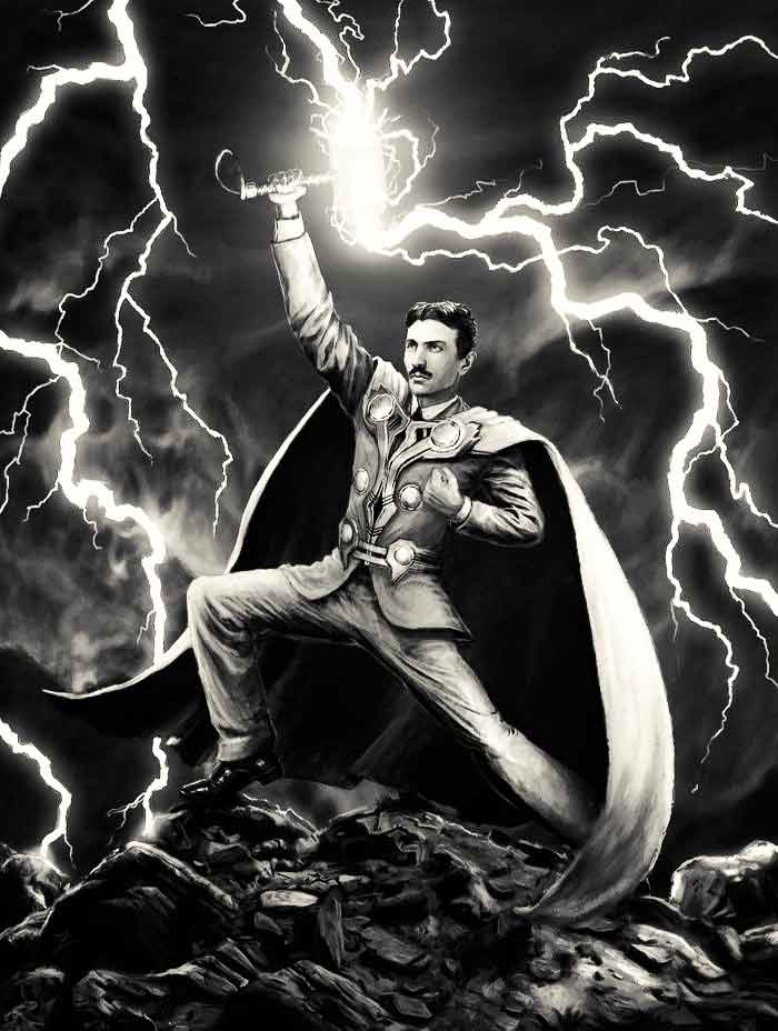 Nikola Tesla Imposing Lightning as a Metaphor