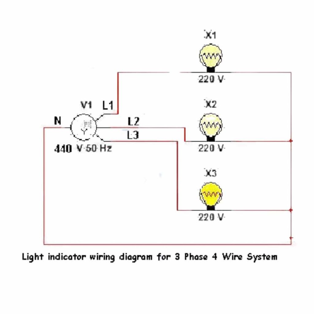 Light Indicator Wiring Diagram for 3 Phase 4 Wire System
