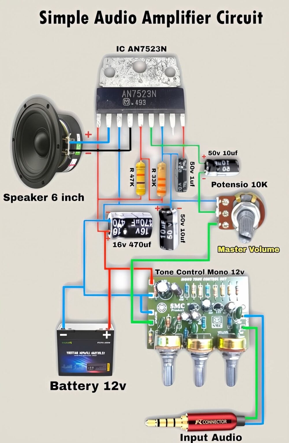 Simple Audio Amplifier Circuit Using AN7523N IC | Voltage Lab