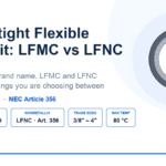 Liquid Tight vs Sealtite: LFMC vs LFNC Conduit Explained Liquidtight flexible conduit cross-section showing PVC jacket and interlocked metal core, comparing LFMC under NEC Article 350 with LFNC under Article 356